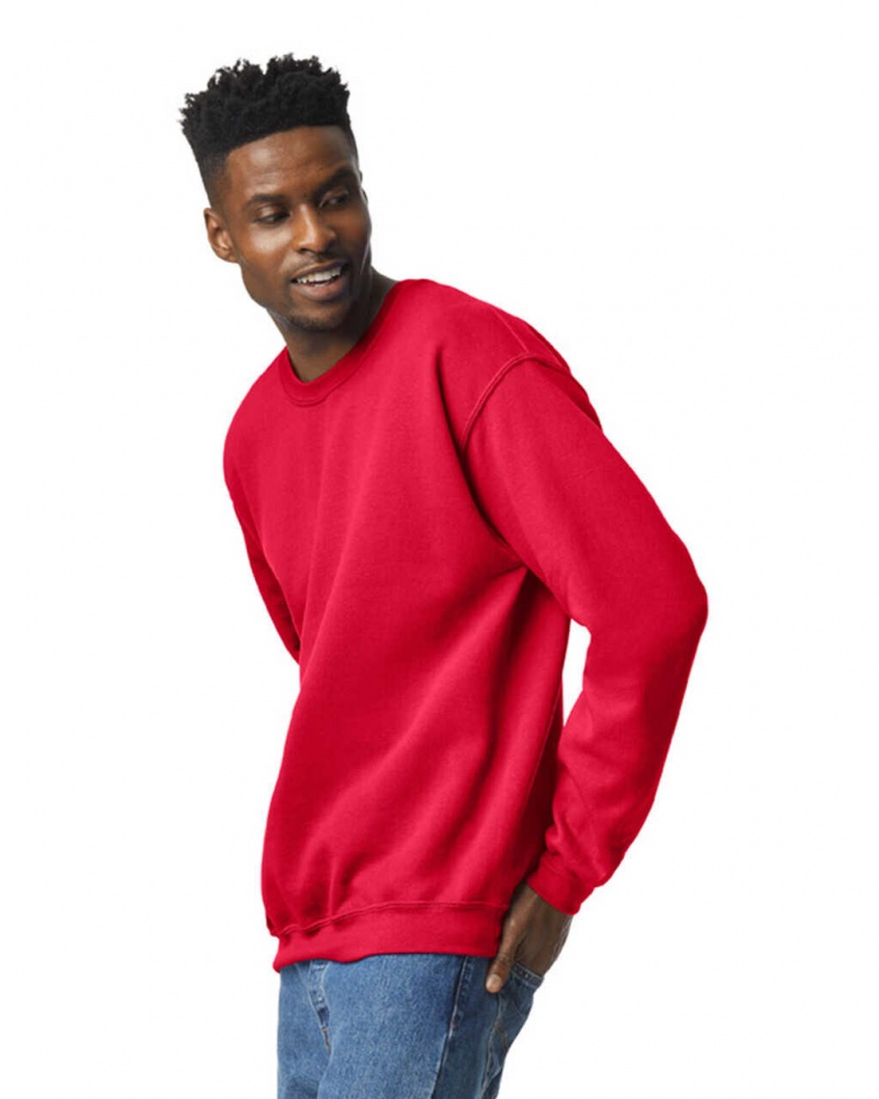 Men's Gildan 18000 Crewneck Sweatshirt Red | ZDGV37592