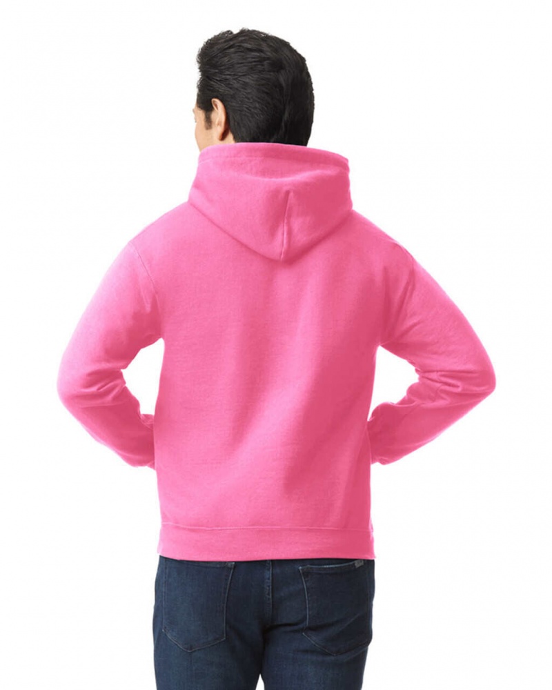 Men's Gildan 18500 Hoodie Sweatshirt Safety Pink | RXJL80691