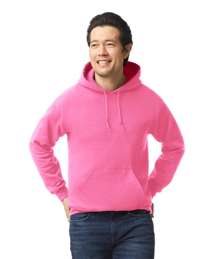 Men\'s Gildan 18500 Hoodie Sweatshirt Safety Pink | RXJL80691