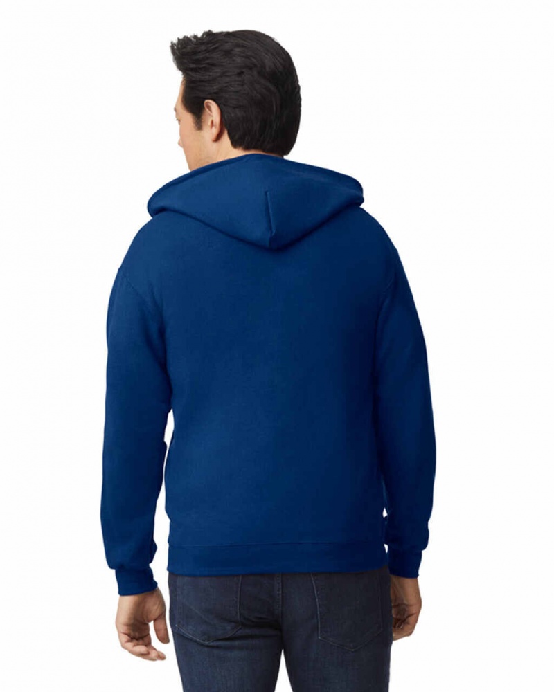 Men's Gildan 18600 Full Zip Hoodie Sweatshirt Navy | EVSR05827