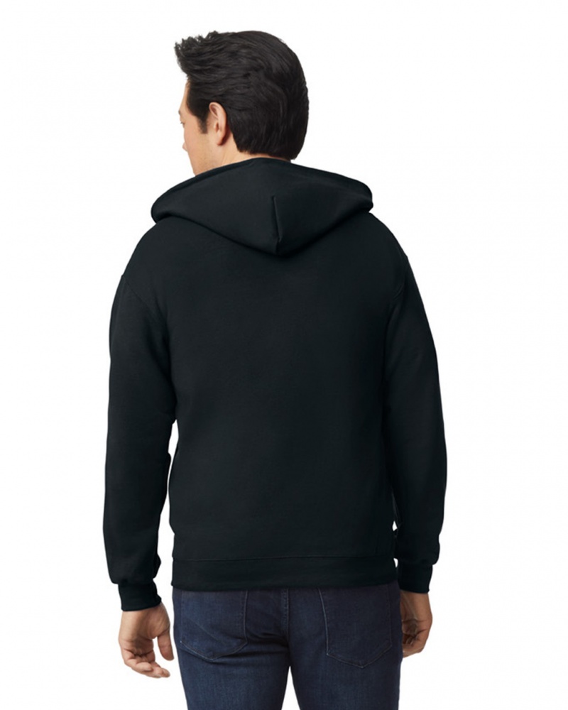 Men's Gildan 18600 Full Zip Hoodie Sweatshirt Black | JSGD49175