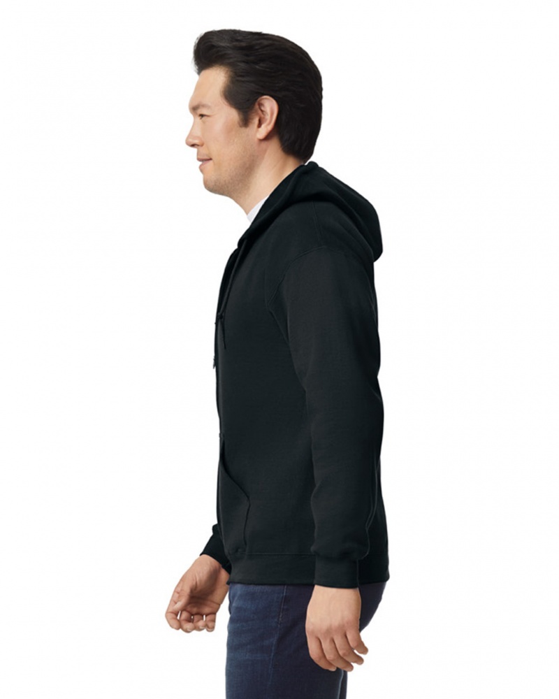 Men's Gildan 18600 Full Zip Hoodie Sweatshirt Black | JSGD49175