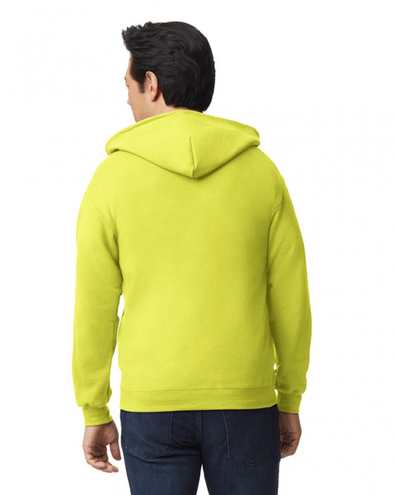 Men's Gildan 18600 Full Zip Hoodie Sweatshirt Safety Green | GMWF94136