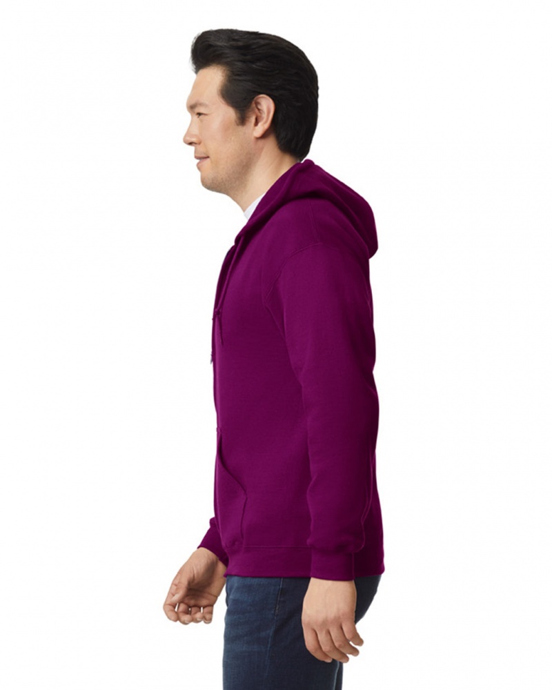 Men's Gildan 18600 Full Zip Hoodie Sweatshirt Maroon | CMUE81062