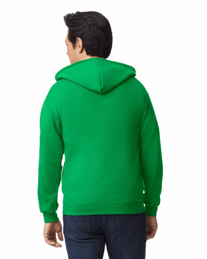 Men's Gildan 18600 Full Zip Hoodie Sweatshirt Iris Green | QARJ31496