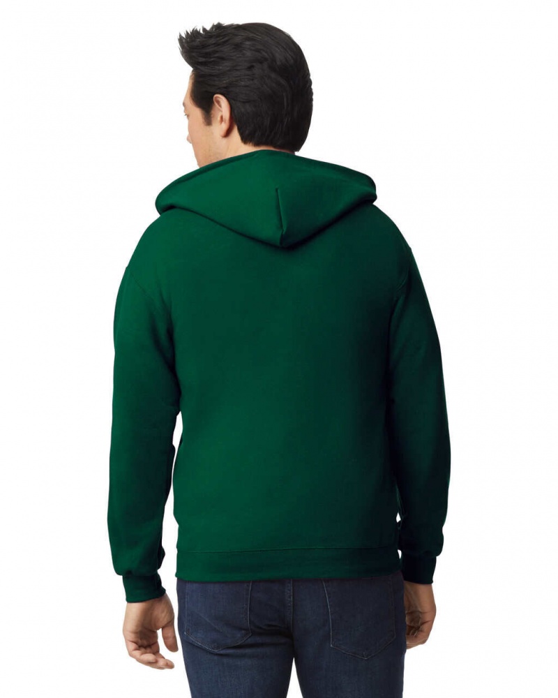 Men's Gildan 18600 Full Zip Hoodie Sweatshirt Forest Green | RBGK82703