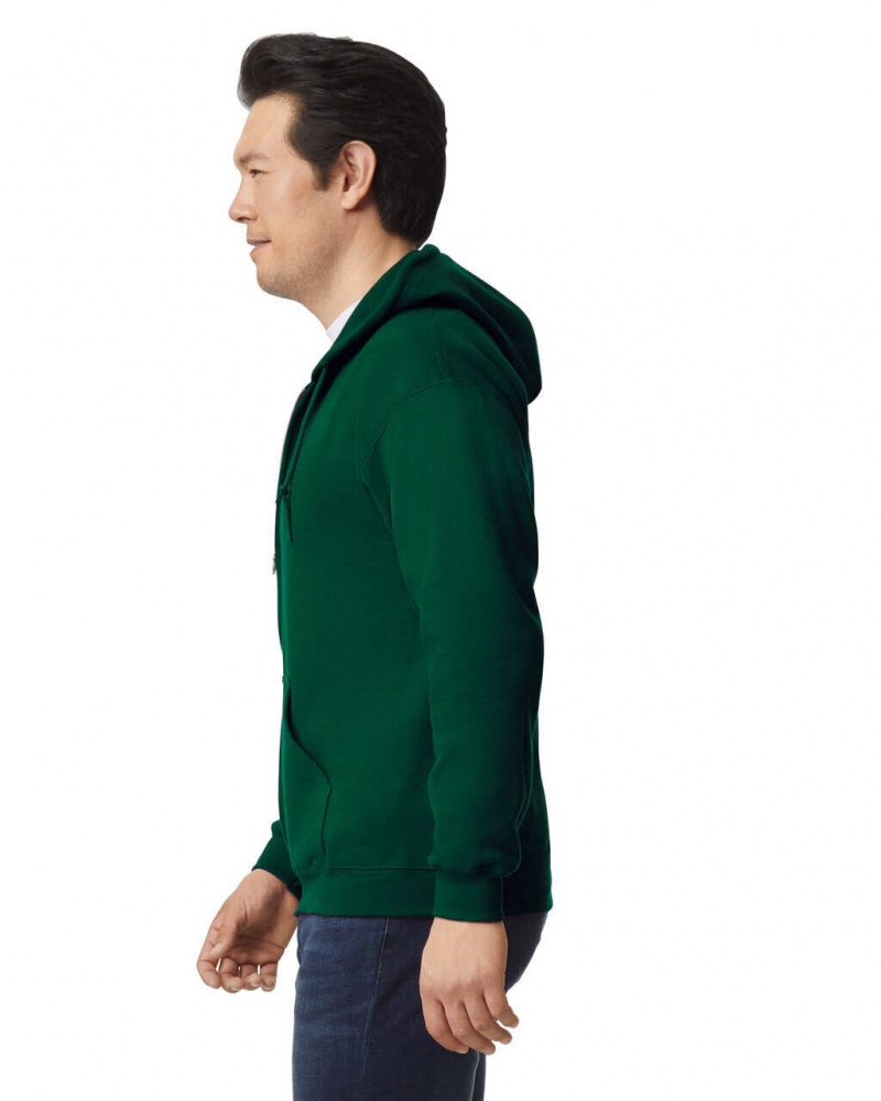 Men's Gildan 18600 Full Zip Hoodie Sweatshirt Forest Green | RBGK82703