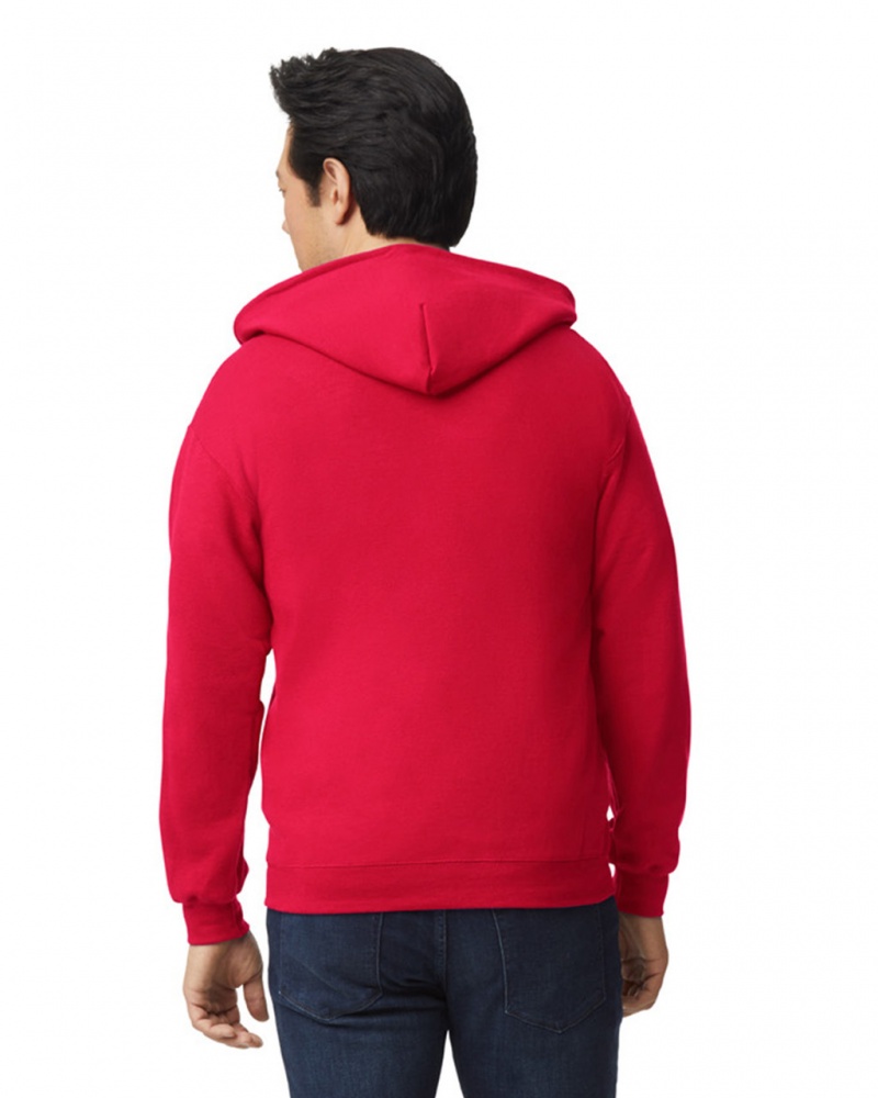 Men's Gildan 18600 Full Zip Hoodie Sweatshirt Red | CHJX63027