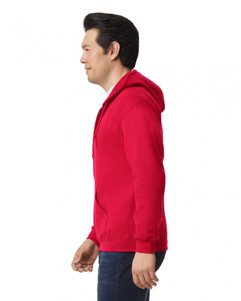 Men's Gildan 18600 Full Zip Hoodie Sweatshirt Red | CHJX63027