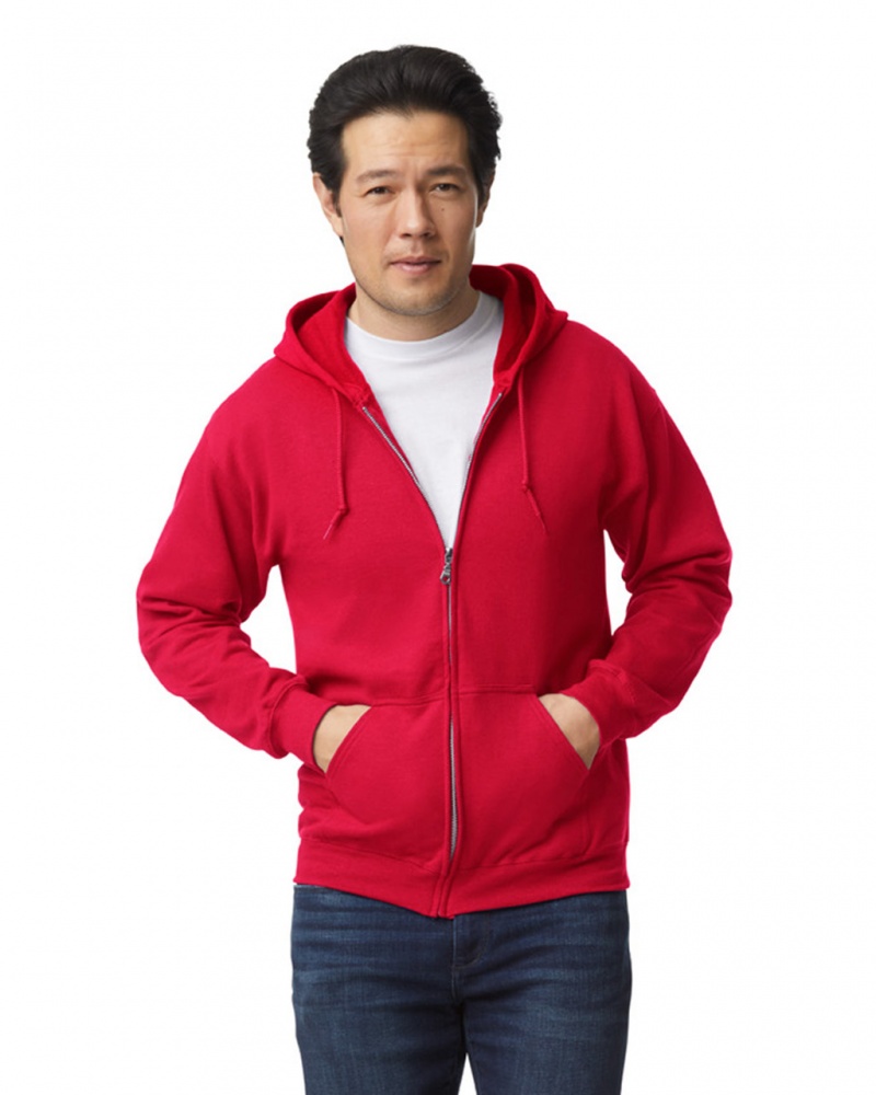 Men\'s Gildan 18600 Full Zip Hoodie Sweatshirt Red | CHJX63027