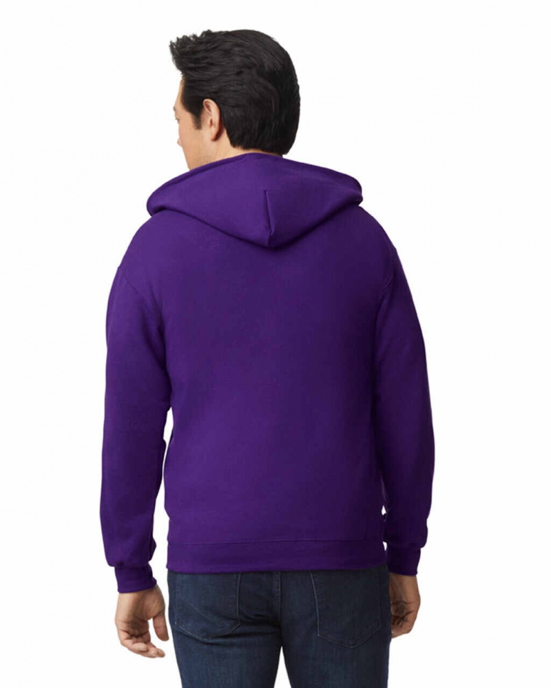 Men's Gildan 18600 Full Zip Hoodie Sweatshirt Purple | ZUWX59018