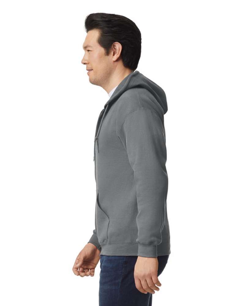 Men's Gildan 18600 Full Zip Hoodie Graphite Heather | REIJ75498