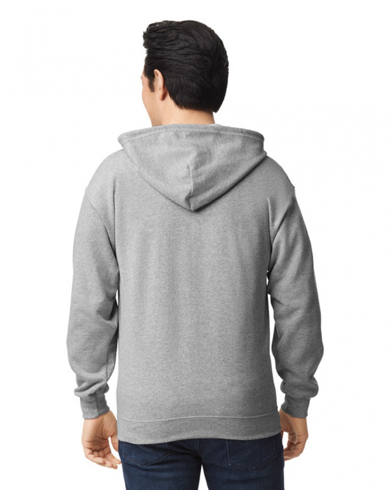 Men's Gildan 18600 Full Zip Hoodie Sport Grey | NMIL48236