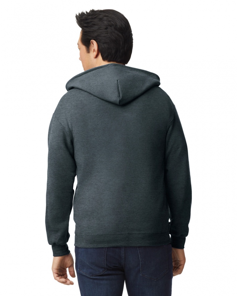 Men's Gildan 18600 Full Zip Hoodie Dark Heather | QXJC95837