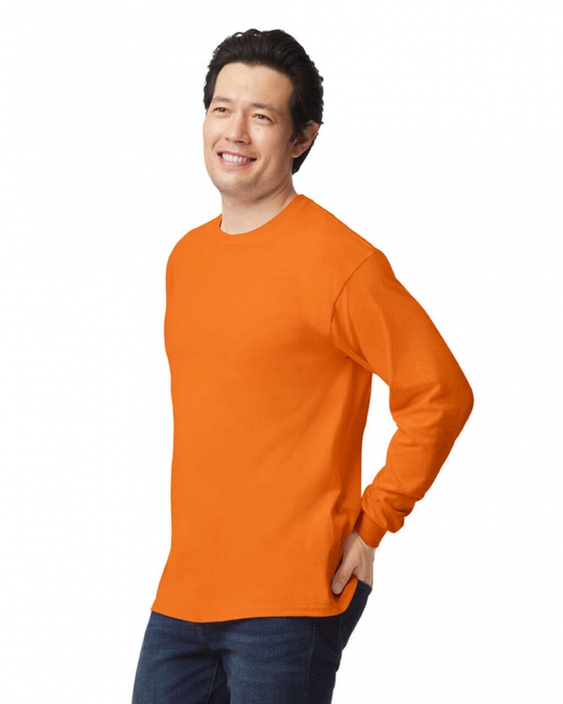 Men's Gildan 2400 Long Sleeve T-Shirts S Orange | TREZ20639