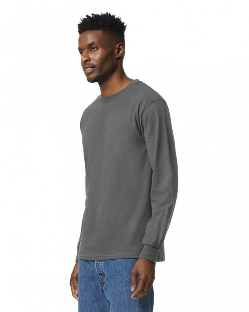 Men's Gildan 2400 Long Sleeve T-Shirts Charcoal | TXHG07968