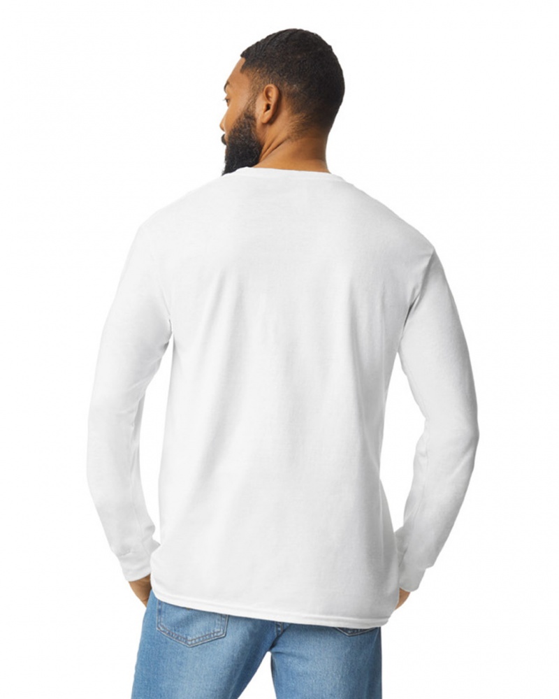 Men's Gildan 2410 Long Sleeve with Pocket T-Shirts White | ANIO91485