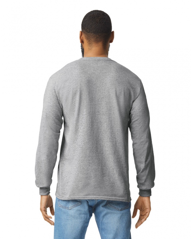 Men's Gildan 2410 Long Sleeve with Pocket T-Shirts Sport Grey | CQRI30176