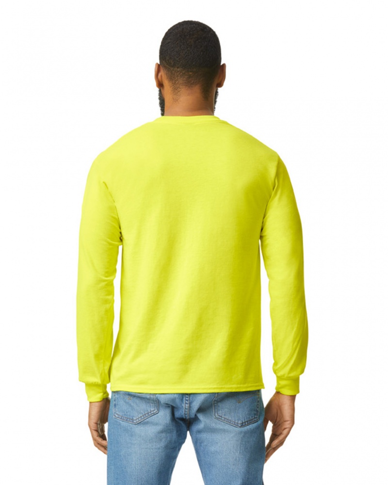 Men's Gildan 2410 Long Sleeve with Pocket T-Shirts Safety Green | CNOX63408