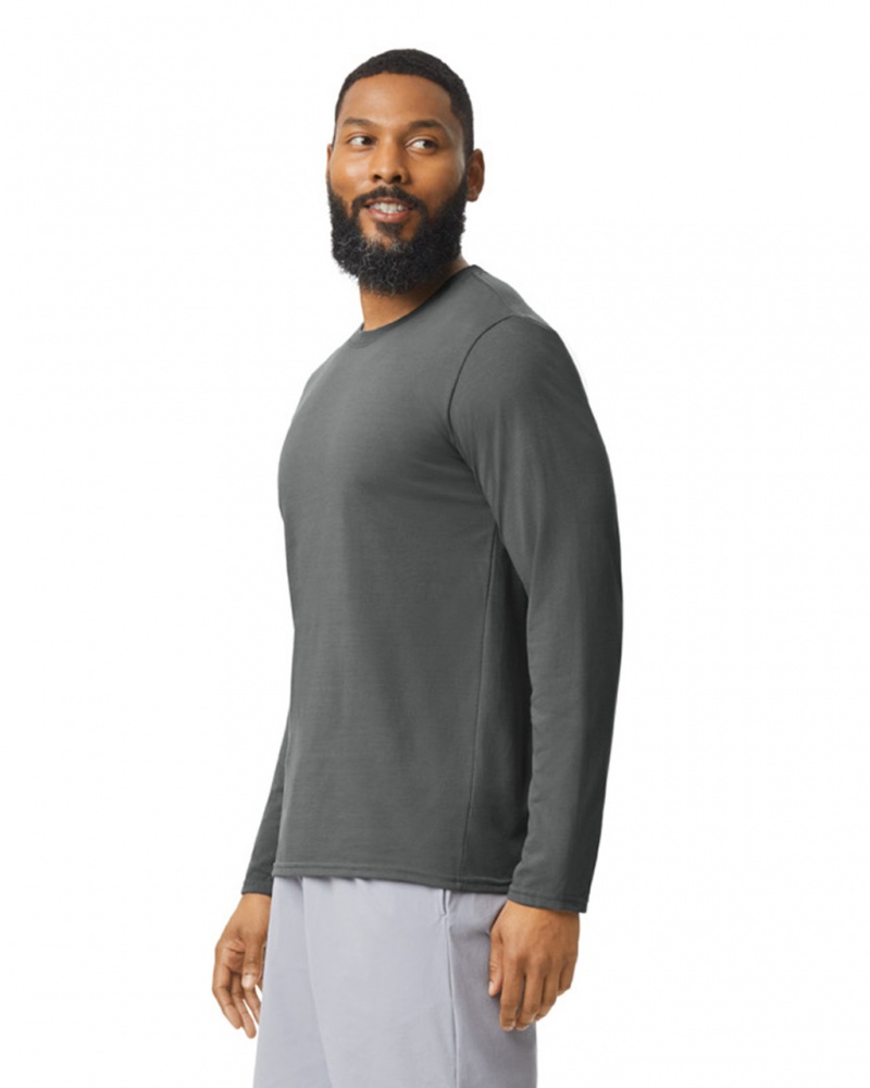 Men's Gildan 42400 Long Sleeve T-Shirts Charcoal | DXAY30759