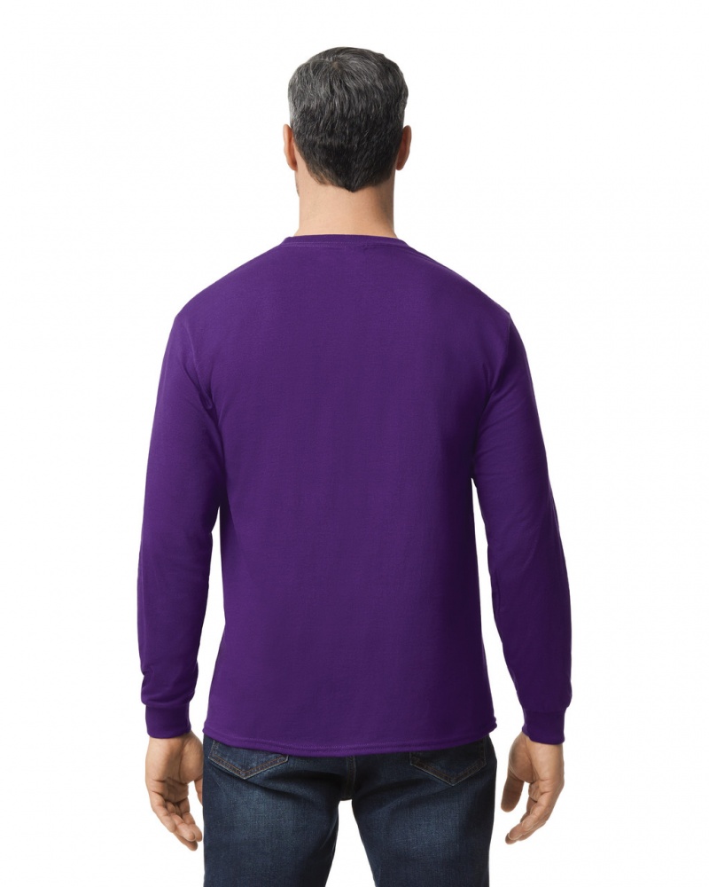 Men's Gildan 5400 Long Sleeve T-Shirts Purple | TZOC62950