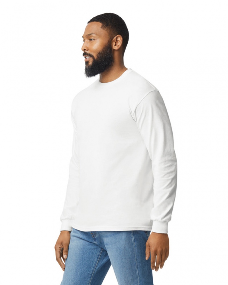 Men's Gildan 5400 Long Sleeve T-Shirts White | RUJP29658