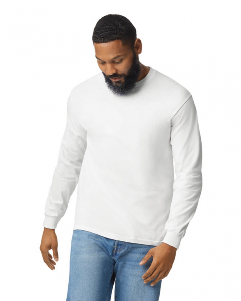 Men's Gildan 5400 Long Sleeve T-Shirts White | RUJP29658