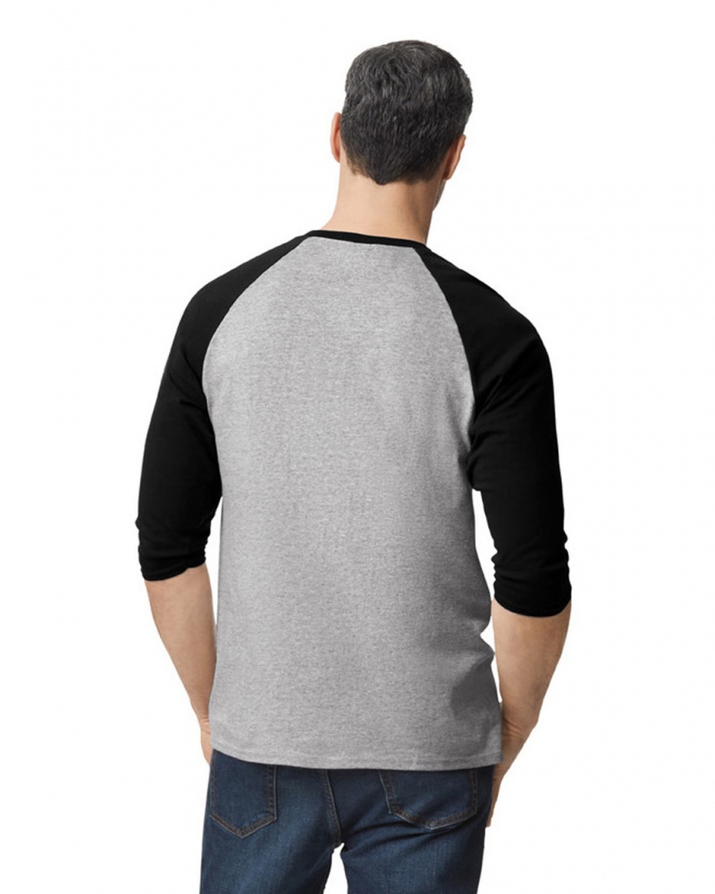 Men's Gildan 5700 3/4 Raglan T-Shirts Sport Grey / Black | VHCP47693