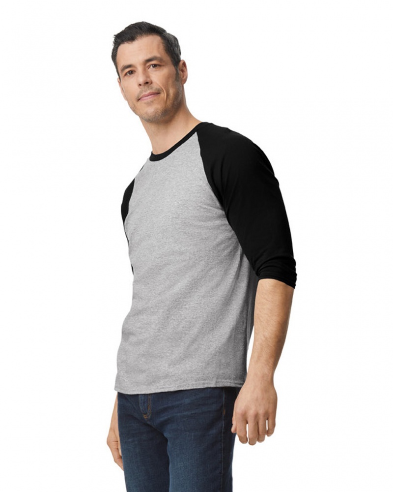 Men's Gildan 5700 3/4 Raglan T-Shirts Sport Grey / Black | VHCP47693