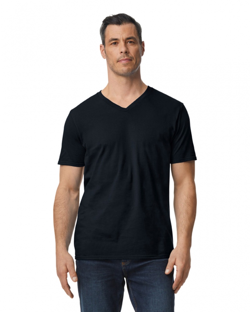 Men\'s Gildan 64V00 V-Neck T-Shirts Black | SCNK67289