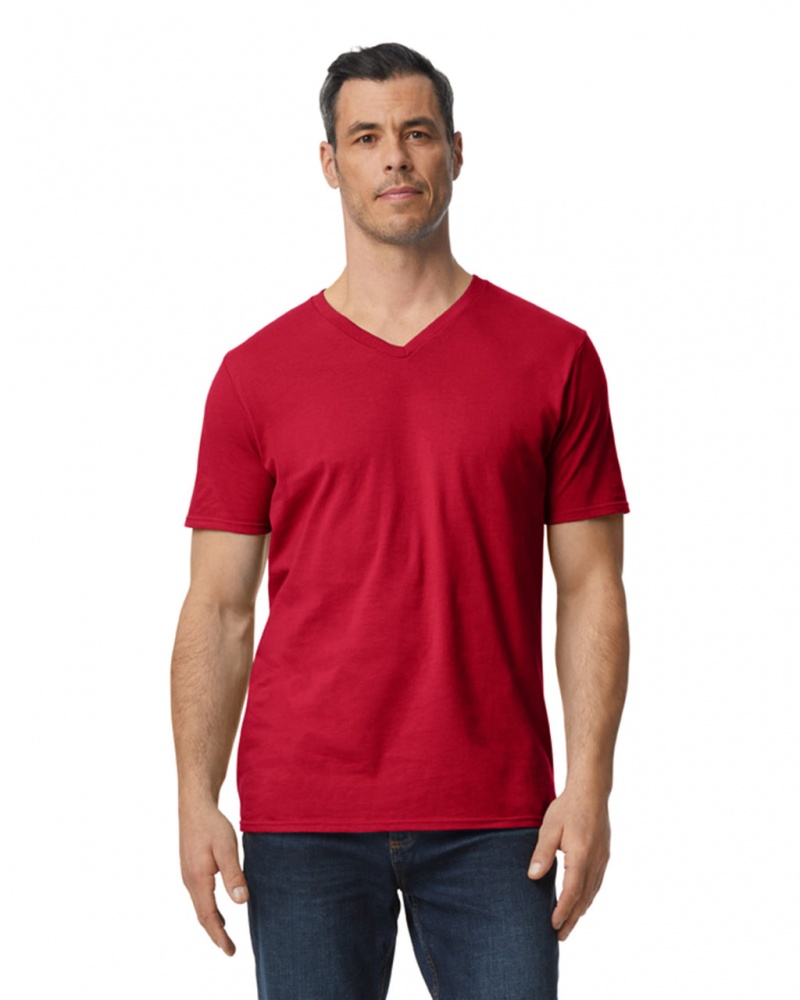 Men\'s Gildan 64V00 V-Neck T-Shirts Cherry Red | NLSI60498