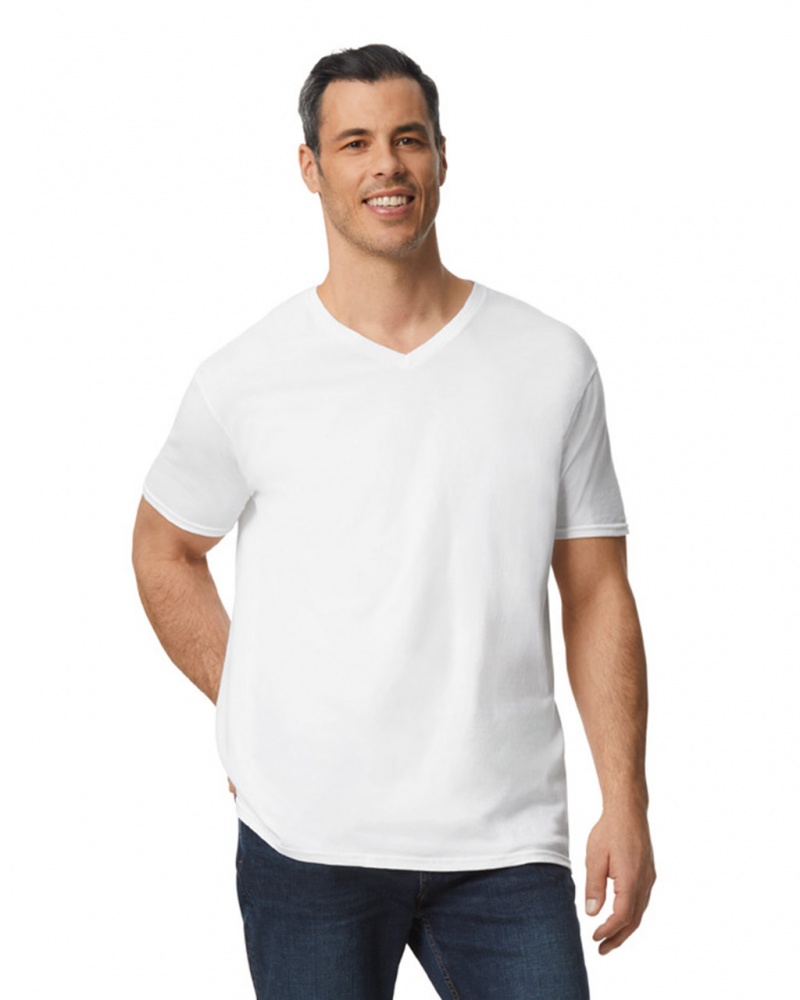 Men's Gildan 64V00 V-Neck T-Shirts White | LCNO79623