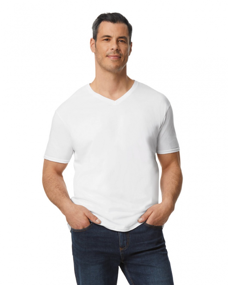 Men's Gildan 64V00 V-Neck T-Shirts White | LCNO79623