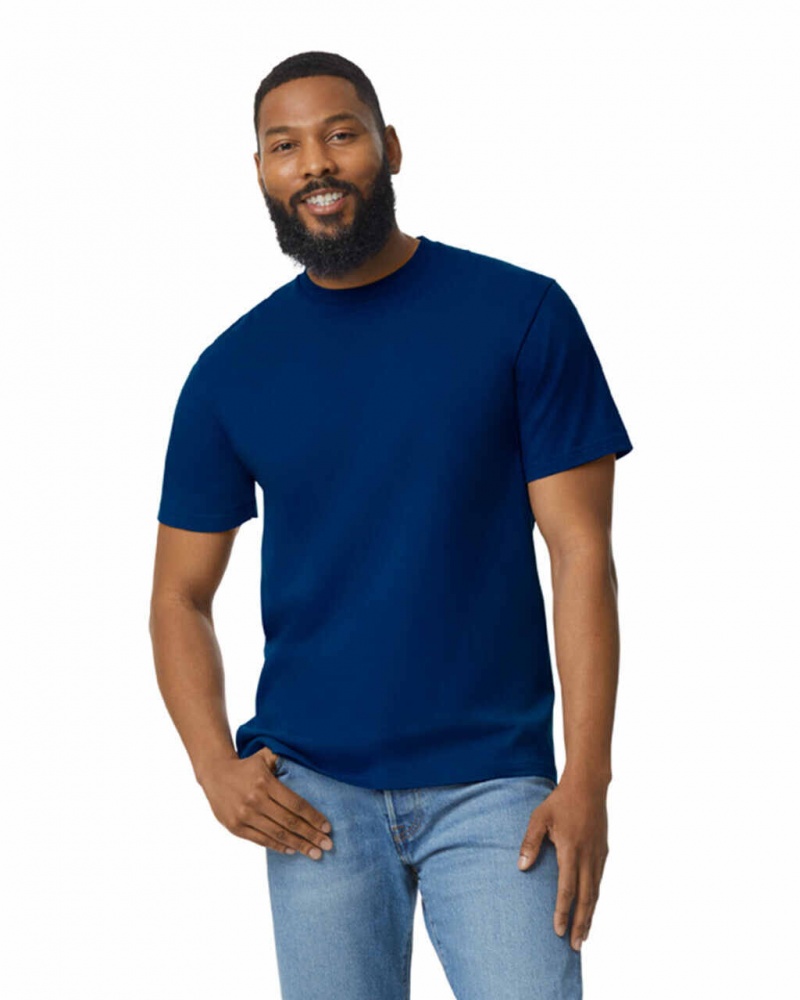 Men\'s Gildan 65000 Midweight T-Shirts Navy | EFQY35214