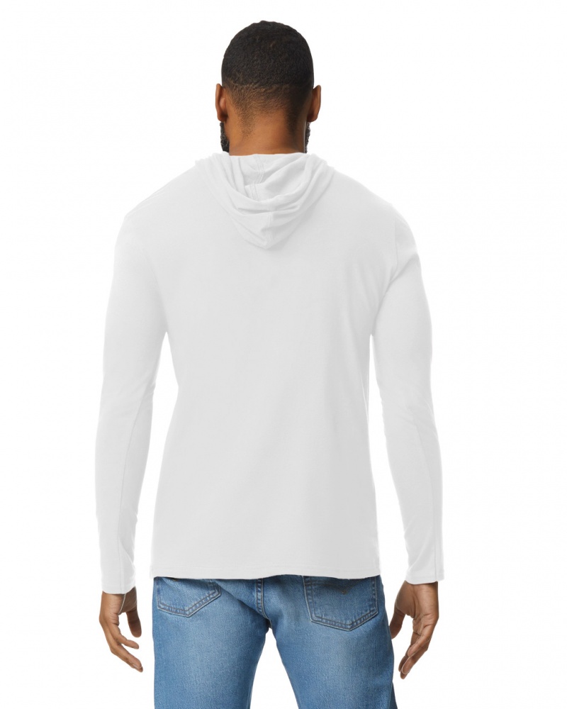 Men's Gildan 987 Long Sleeve Hoodie T-Shirts White | PNZV56270