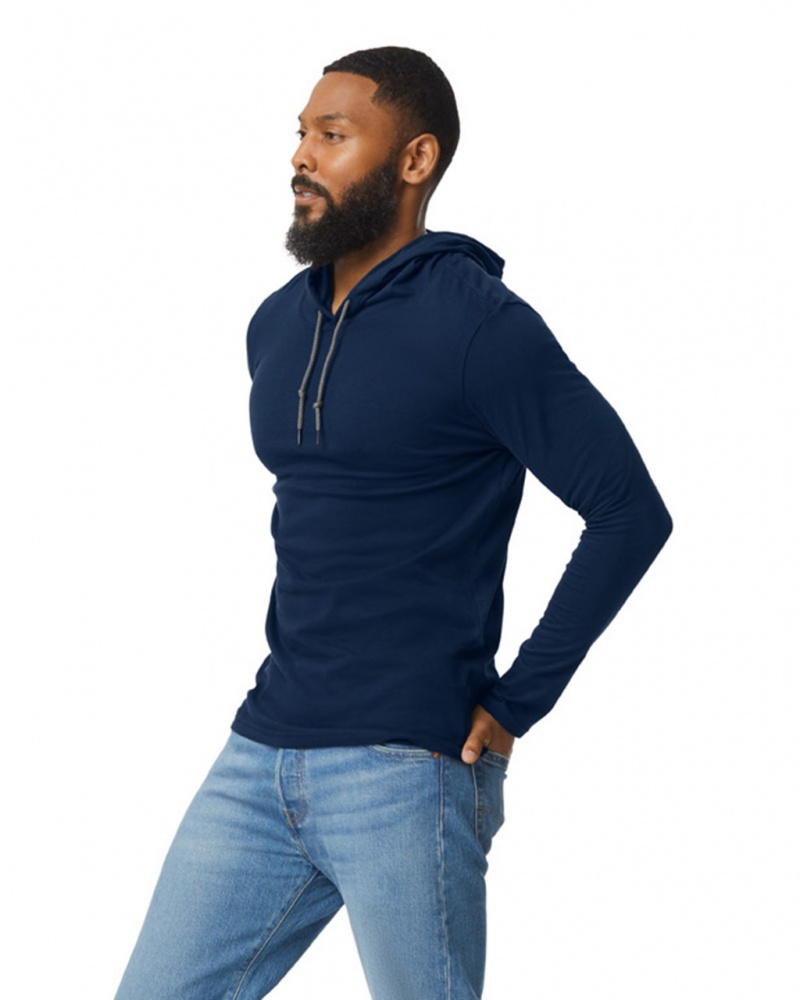 Men's Gildan 987 Long Sleeve Hoodie T-Shirts Navy | SWYN09524