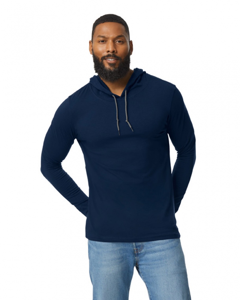 Men's Gildan 987 Long Sleeve Hoodie T-Shirts Navy | SWYN09524