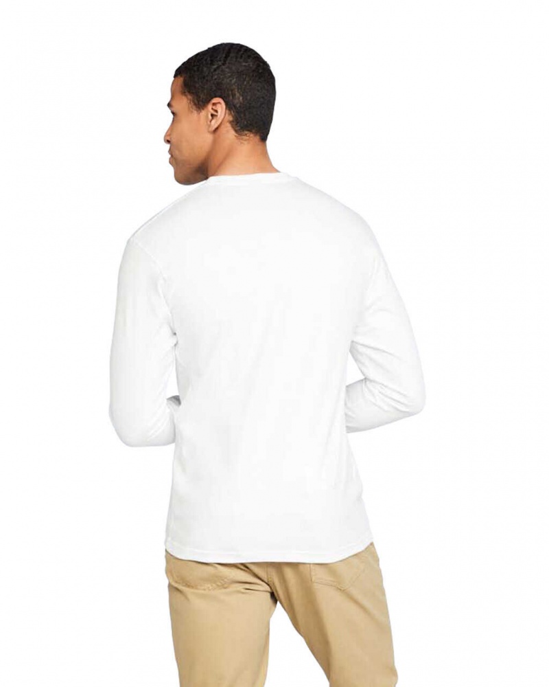 Men's Gildan H400 Long Sleeve T-Shirts White | FQBU39480