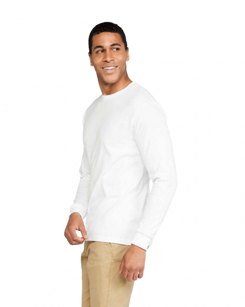 Men's Gildan H400 Long Sleeve T-Shirts White | FQBU39480