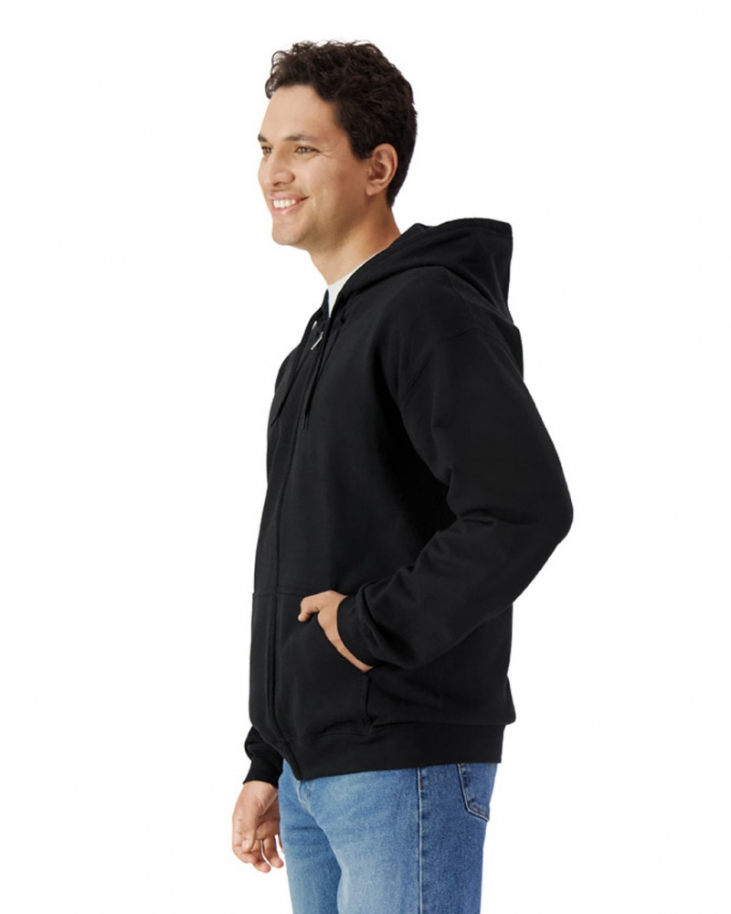 Men's Gildan SF600 Midweight Fleece Full Zip Hoodie Sweatshirt Black | AILP79015