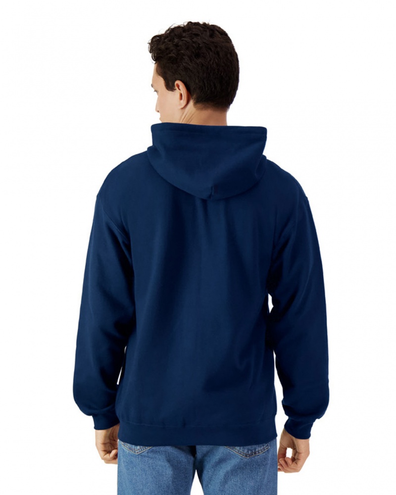 Men's Gildan SF600 Midweight Fleece Full Zip Hoodie Sweatshirt Navy | USXR84256