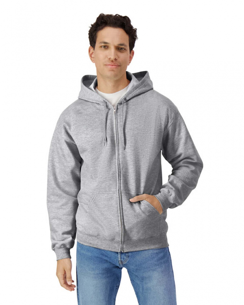 Men\'s Gildan SF600 Midweight Fleece Full Zip Hoodie Sweatshirt Ring Spun Sport Grey | BUQE54012