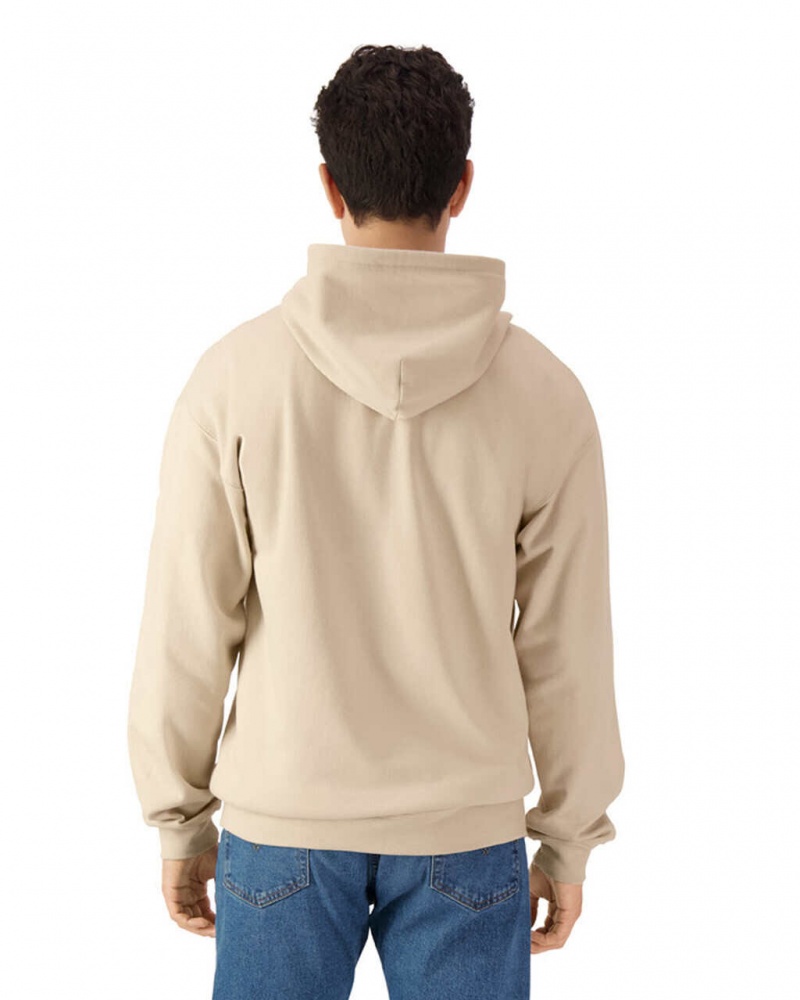 Men's Gildan SF600 Midweight Fleece Full Zip Hoodie Sweatshirt Sand | QONG16729