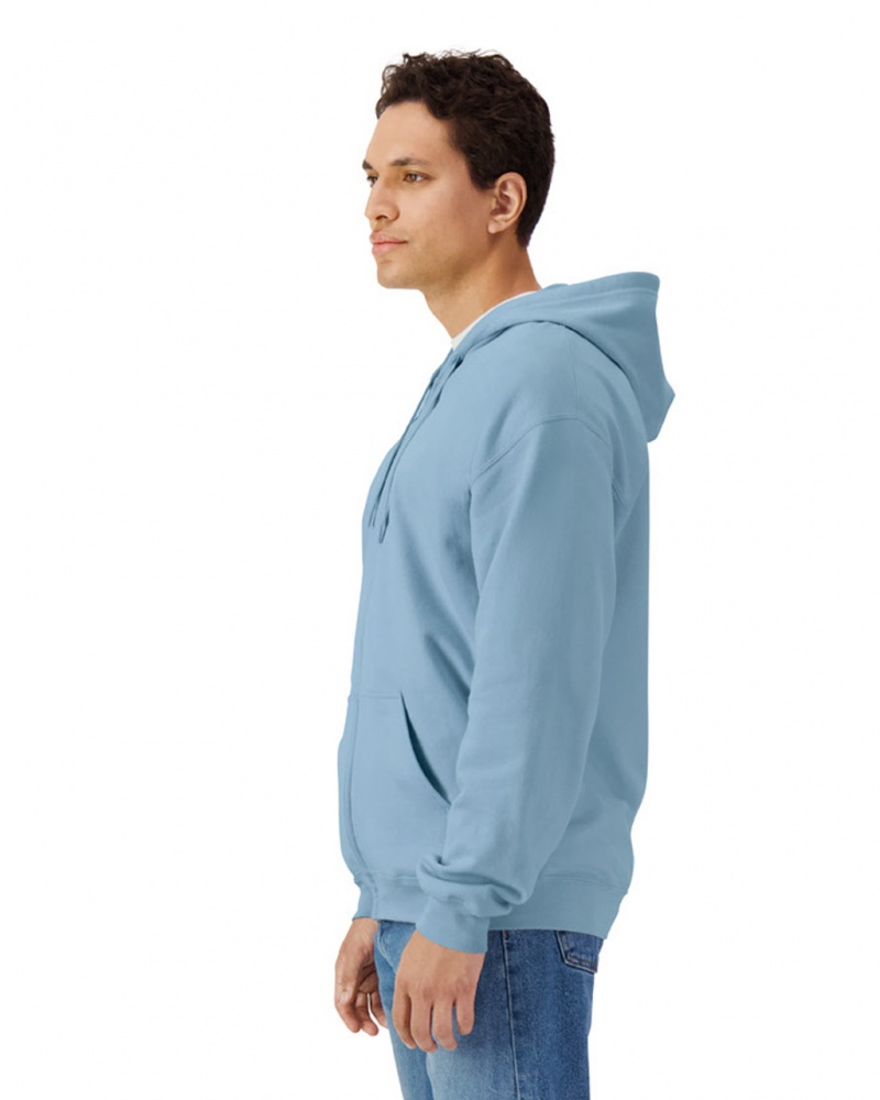 Men's Gildan SF600 Midweight Fleece Full Zip Hoodie Sweatshirt Stone Blue | SNAJ40391