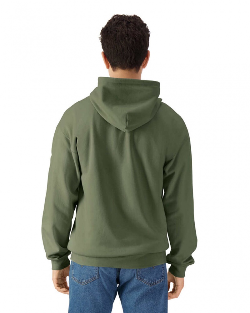 Men's Gildan SF600 Midweight Fleece Full Zip Hoodie Military Green | WQDX07632