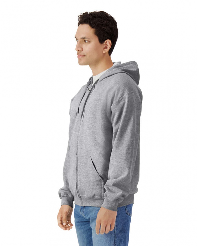 Men's Gildan SF600 Midweight Fleece Full Zip Hoodie Ring Spun Sport Grey | RLWO15367