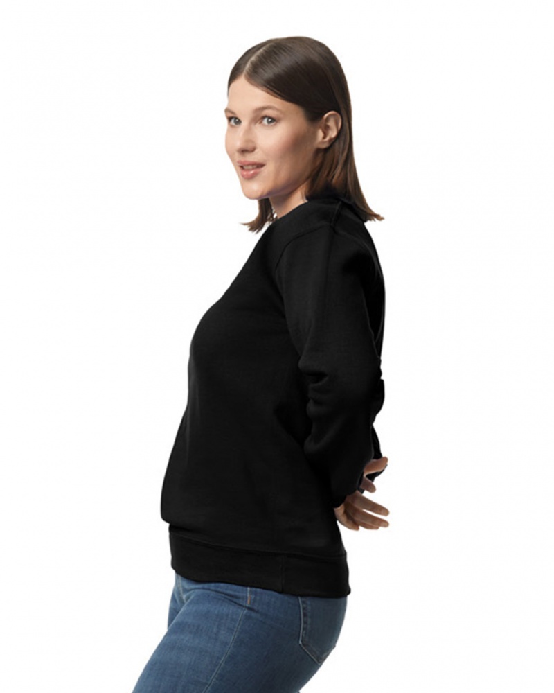 Women's Gildan 12000 Crewneck Sweatshirt Black | MIJO83501