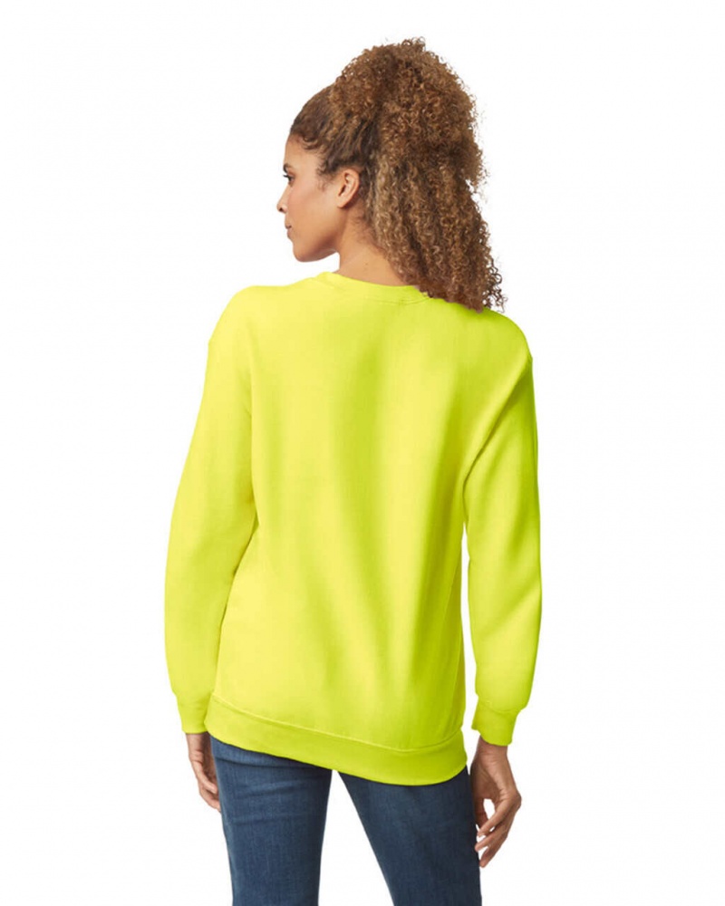 Women's Gildan 18000 Crewneck Sweatshirt Safety Green | XSJG15920