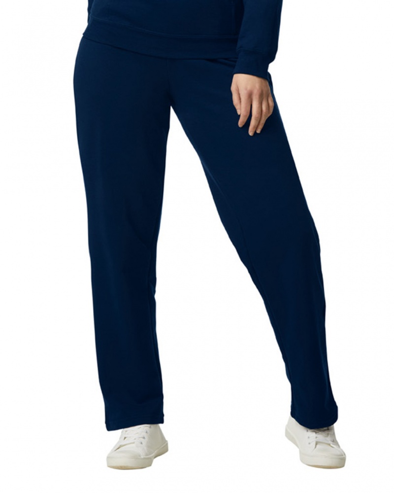 Women's Gildan 18400 Open Bottom Sweatpants Navy | UZTI26851