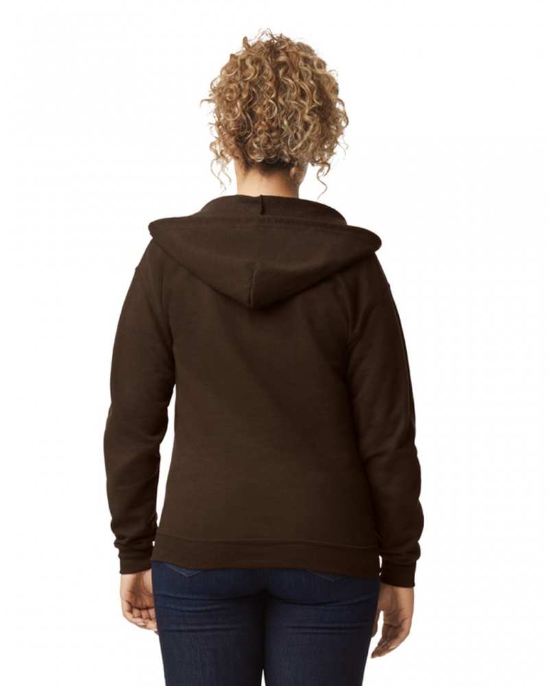 Women's Gildan 18600 Full Zip Hoodie Dark Chocolate | OMKA32814